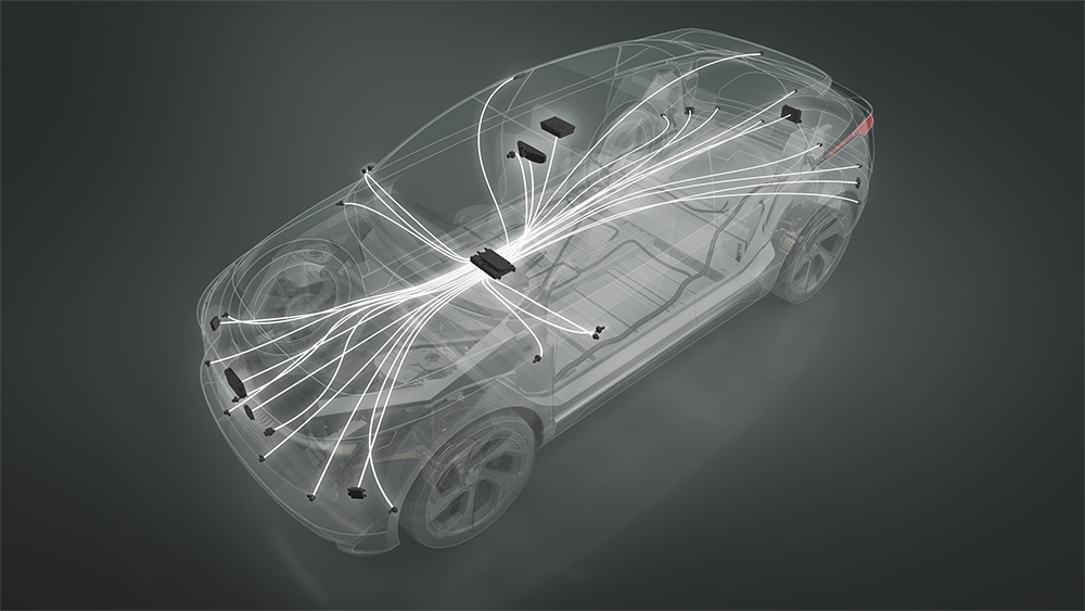 带有车辆所有传感器示意图的透明车身图